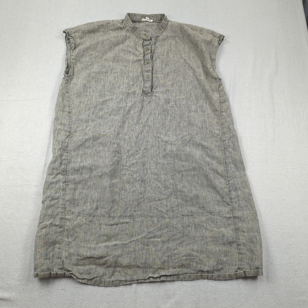 Eileen Fisher Shirt Dress Womens Extra Large Gray Linen Sleeveless